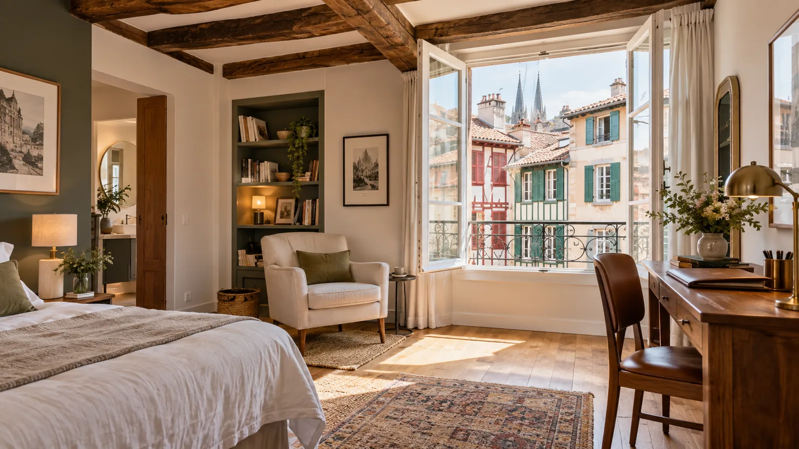 Chambre d'un appartement rénové du centre historique de Bayonne